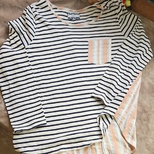 🌻🌻🌻Navy and Peach Striped Women's Blouse With Button Details Down Back